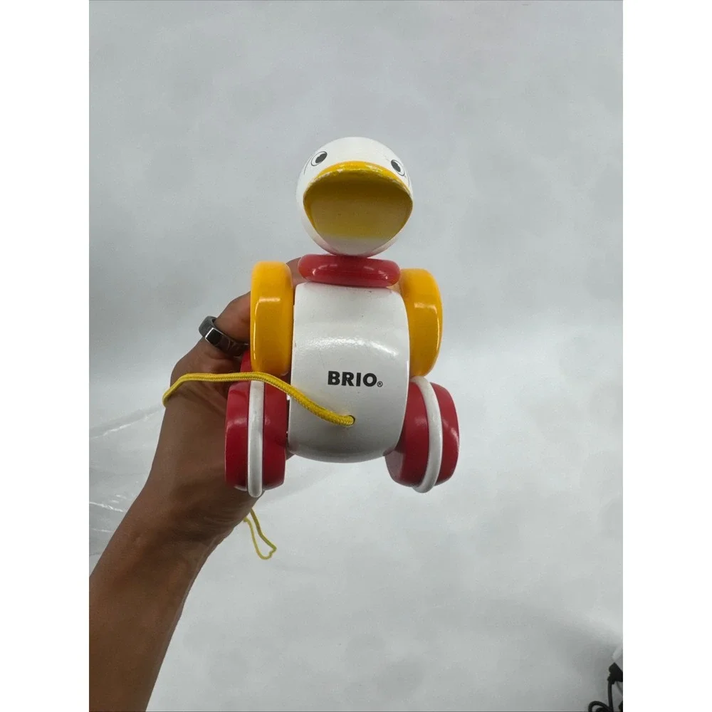 BRIO Wooden Pull Along Duck Toy White Yellow Red Vintage Toddler 30323